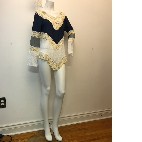 Boho Bohemian Crochet Crepe Coverup Swim Beach Tunic Dress Free People Copy NWOT - Picture 3 of 3